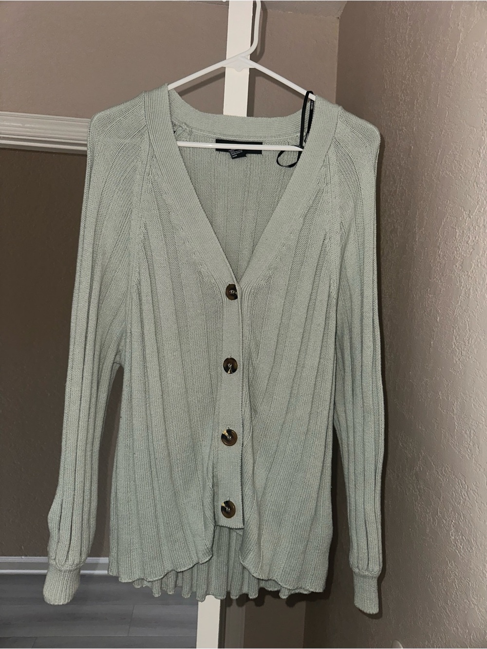 Forever 21 Sage Green Ribbed V-Neck Button Cardigan